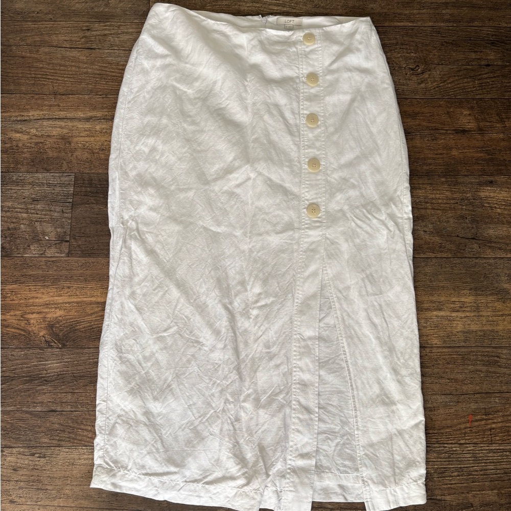 LOFT White Button-Front Pencil Skirt